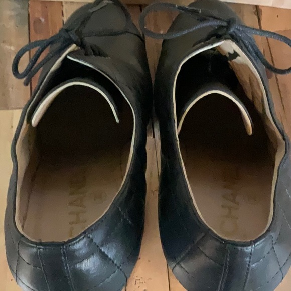Chanel black quilted leather lace up Lacets w/ wooden block heels, size 39 - Picture 9 of 16